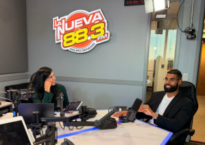 man and woman having a podcast